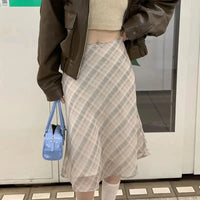 Plaid Mesh Layered Flowy Midi Skirt — vista posteriore
