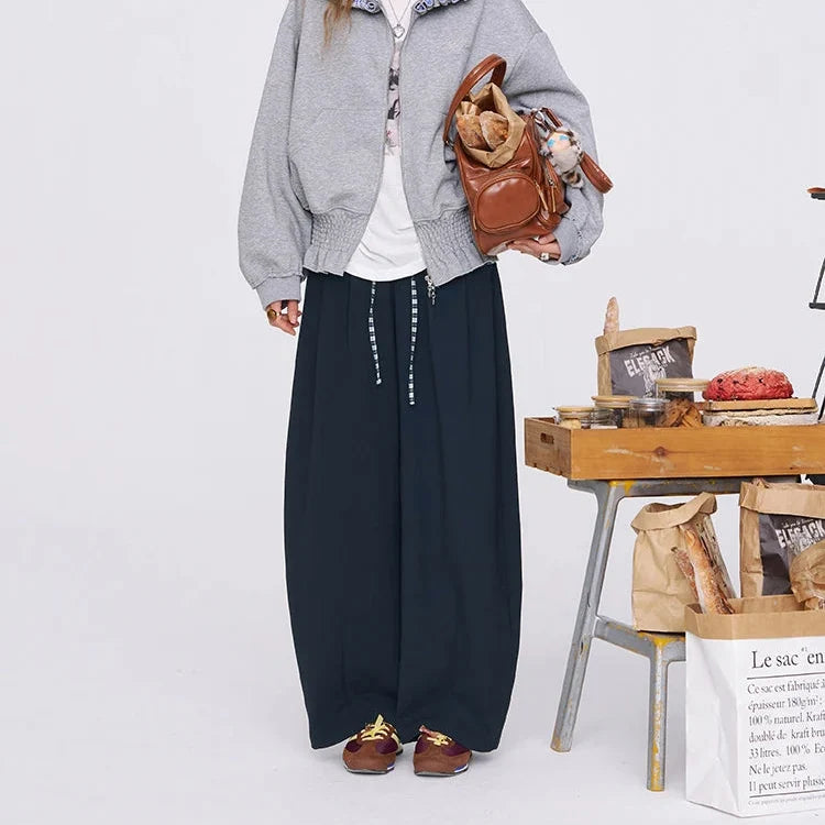 Plaid Panel Wide Leg Boyfriend Fit Trousers — vista posteriore