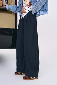 Plaid Panel Wide Leg Boyfriend Fit Trousers — dettaglio