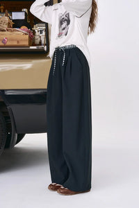 Plaid Panel Wide Leg Boyfriend Fit Trousers — dettaglio della stampa