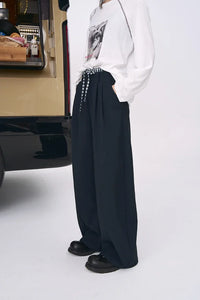 Plaid Panel Wide Leg Boyfriend Fit Trousers — in alternativa
