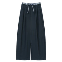 Plaid Panel Wide Leg Boyfriend Fit Trousers — vista frontale