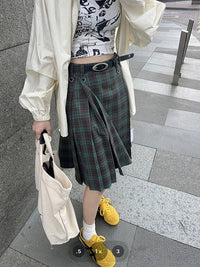 Plaid Pleated High Waist Flowy Midi Skirt — in alternativa