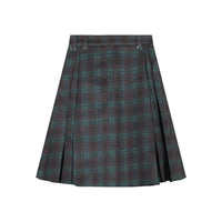 Plaid Pleated High Waist Flowy Midi Skirt — vista frontale