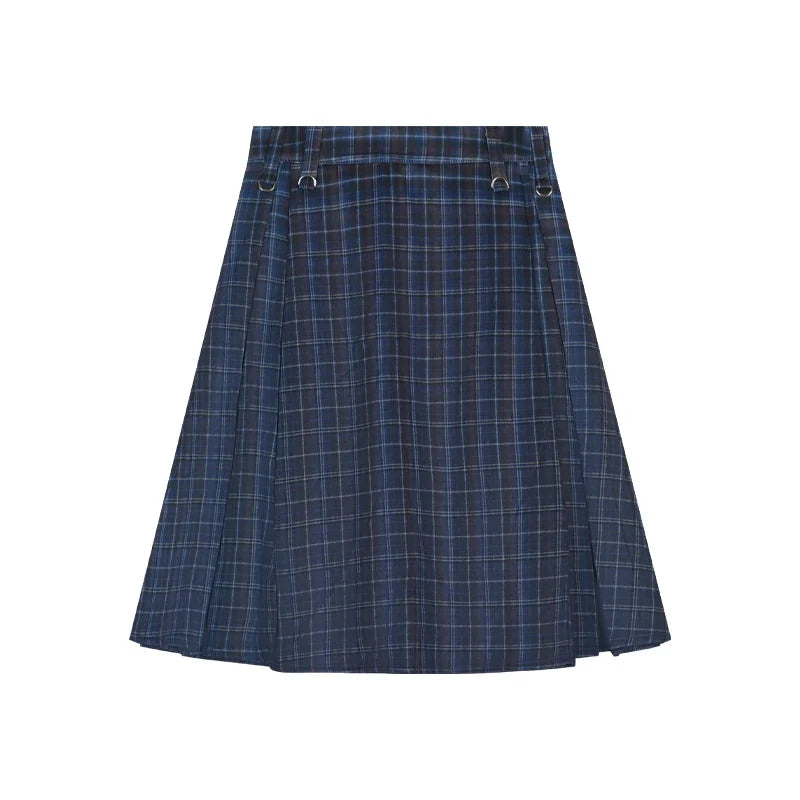 Plaid Pleated High Waist Flowy Midi Skirt — vista posteriore