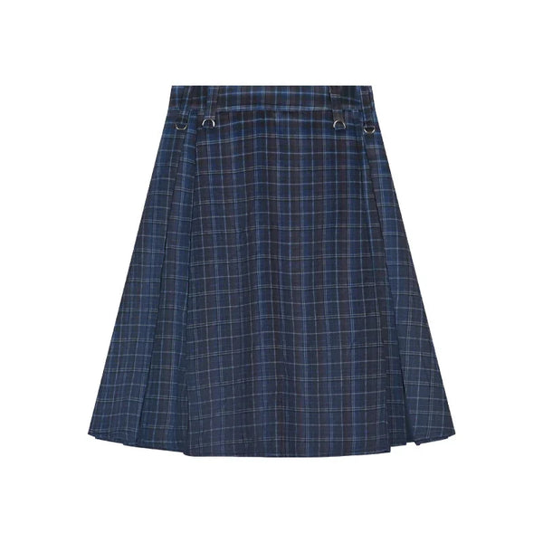 Y2K Plaid Pleated High Waist Flowy Midi Skirt