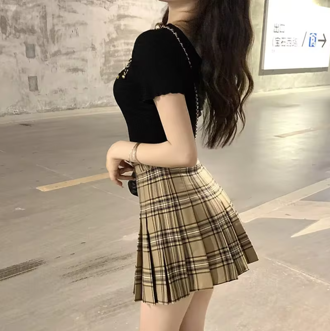 Plaid Pleated High Waist Mini Skirt — vista posteriore