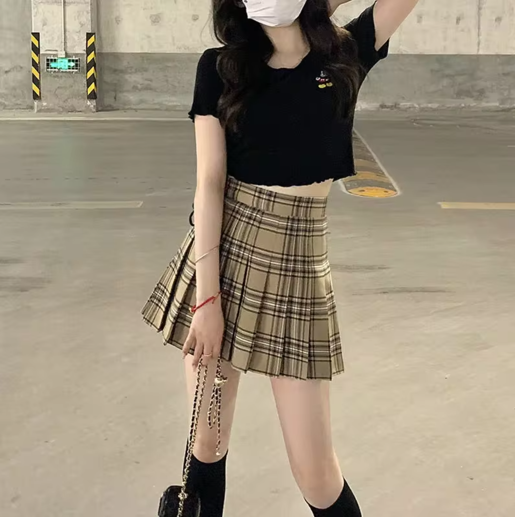 Plaid Pleated High Waist Mini Skirt — dettaglio della stampa
