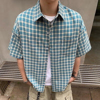 Plaid Short Sleeve Button Down Shirt — vista frontale