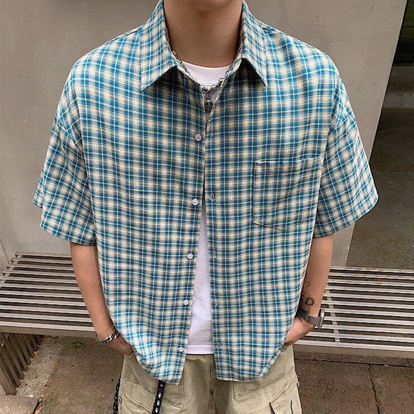 Plaid Short Sleeve Button Down Shirt — vista frontale
