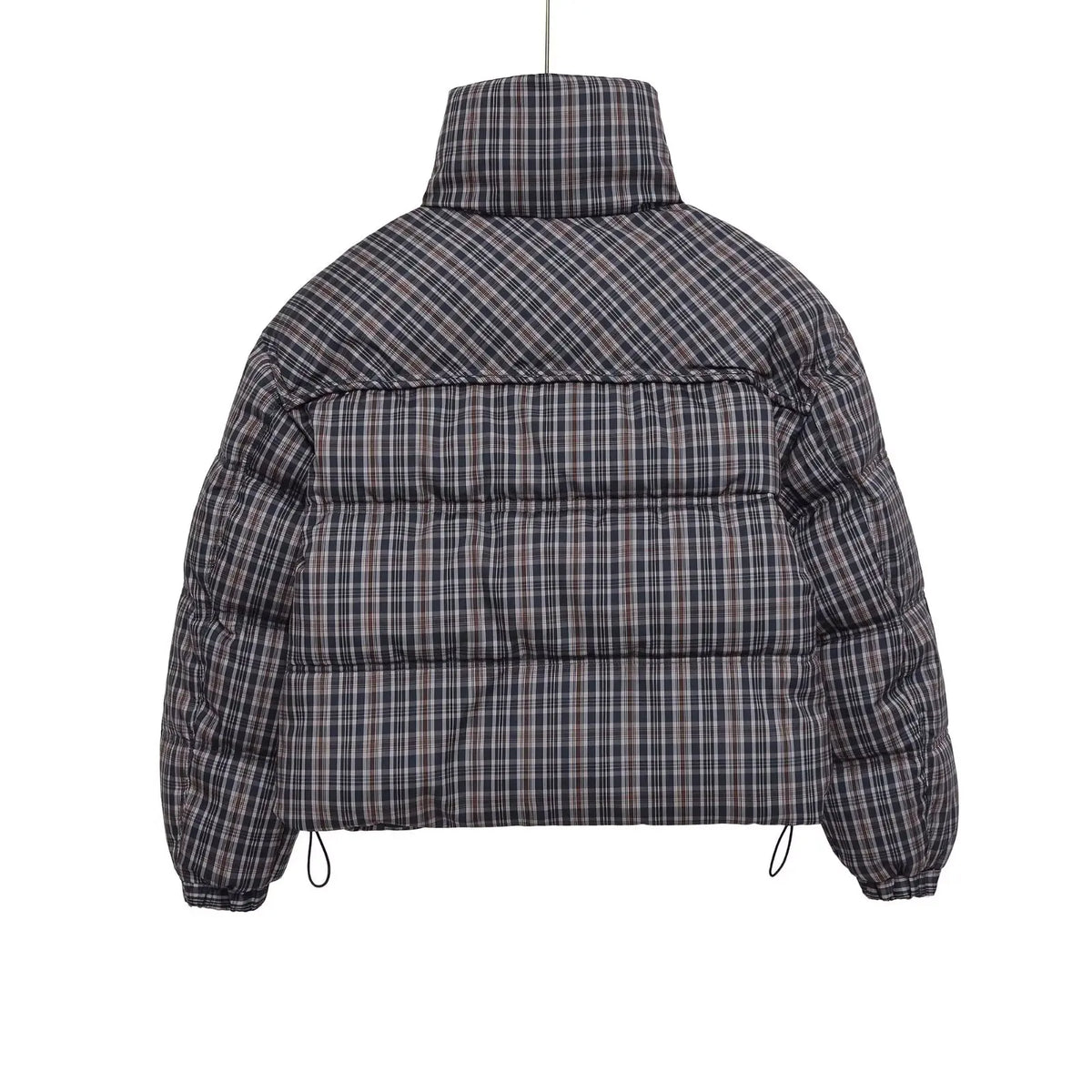 Plaid Stand Collar Padded Puffer Jacket Coat — dettaglio della stampa