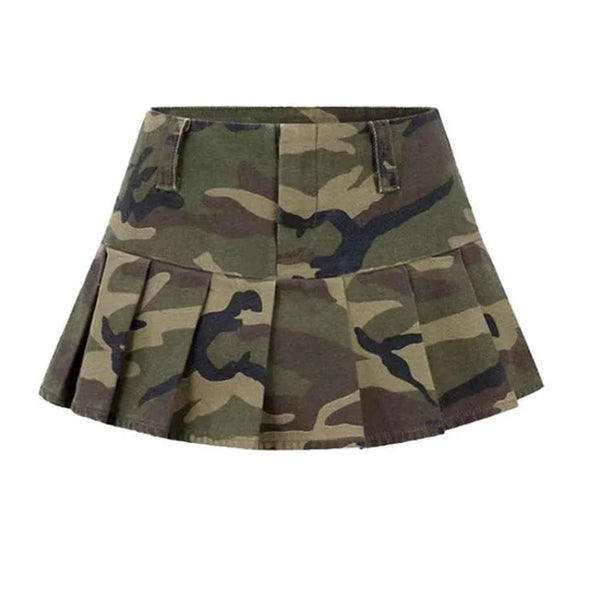 Pleated Camouflage Mini Skirt — vista frontale
