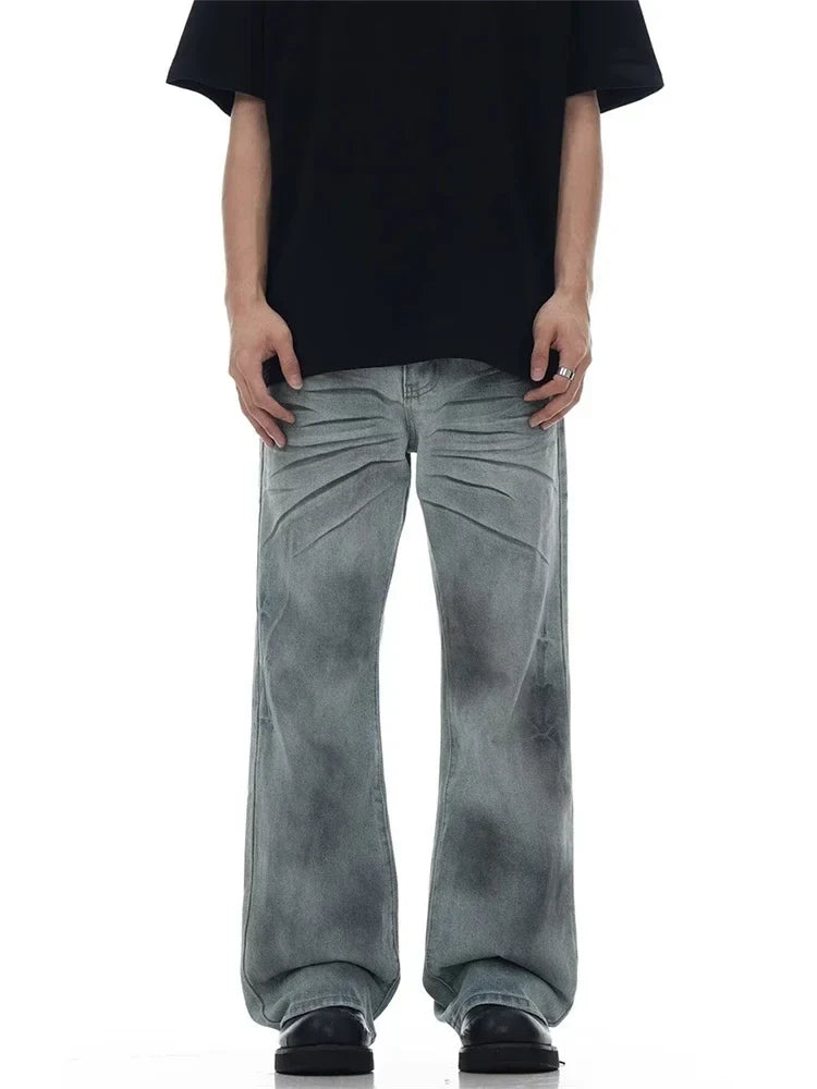Pleated Slight Flare Baggy Jeans — vista frontale