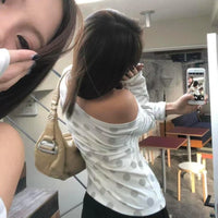 Polka Dot Striped Long Sleeve Off Shoulder Top — in alternativa