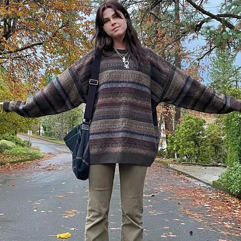 Preppy Grunge Striped Knitted Sweater — dettaglio