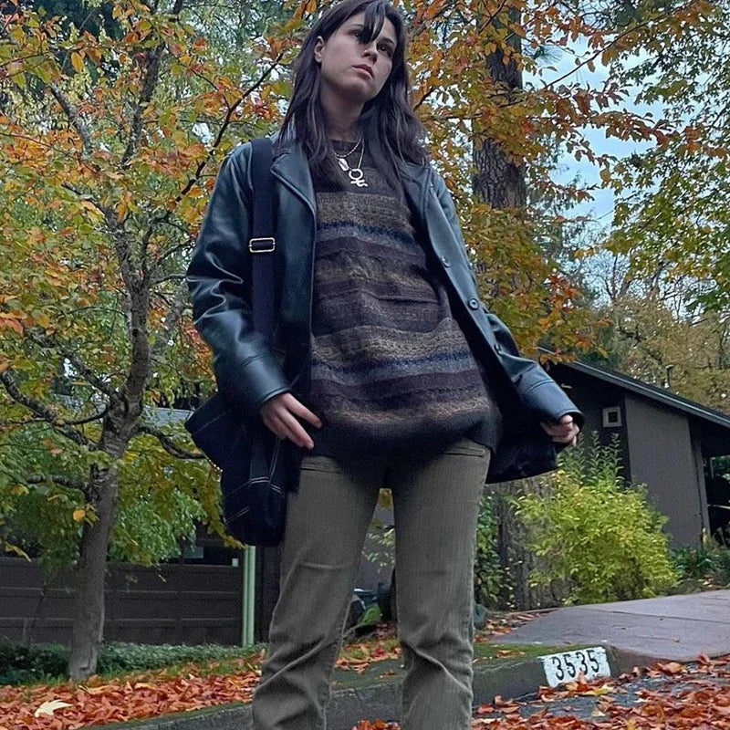 Preppy Grunge Striped Knitted Sweater — dettaglio della stampa