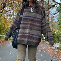 Preppy Grunge Striped Knitted Sweater — vista posteriore