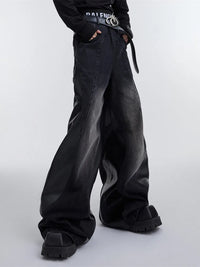 Pu Leather Patchwork Wide Leg Baggy Jeans — dettaglio del tessuto