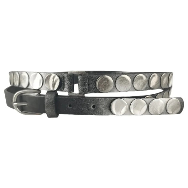 Punk Double Loop Studded Leather Belt — vista frontale