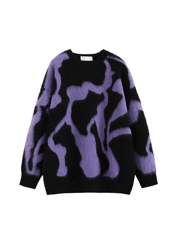 Purple Cow Patch Knitted Sweater — vista frontale