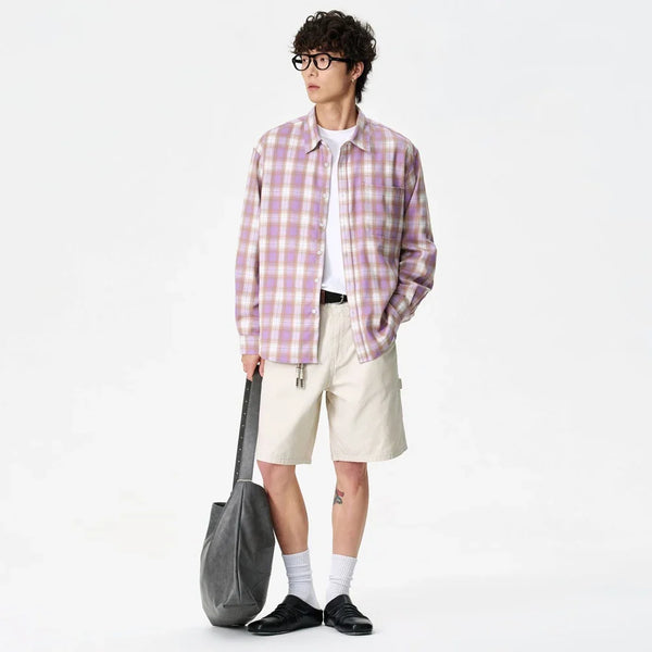 Y2K Purple Plaid Long Sleeve Button Down Shirt