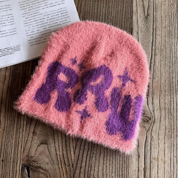 Y2K RRW Fuzzy Graphic Beanie