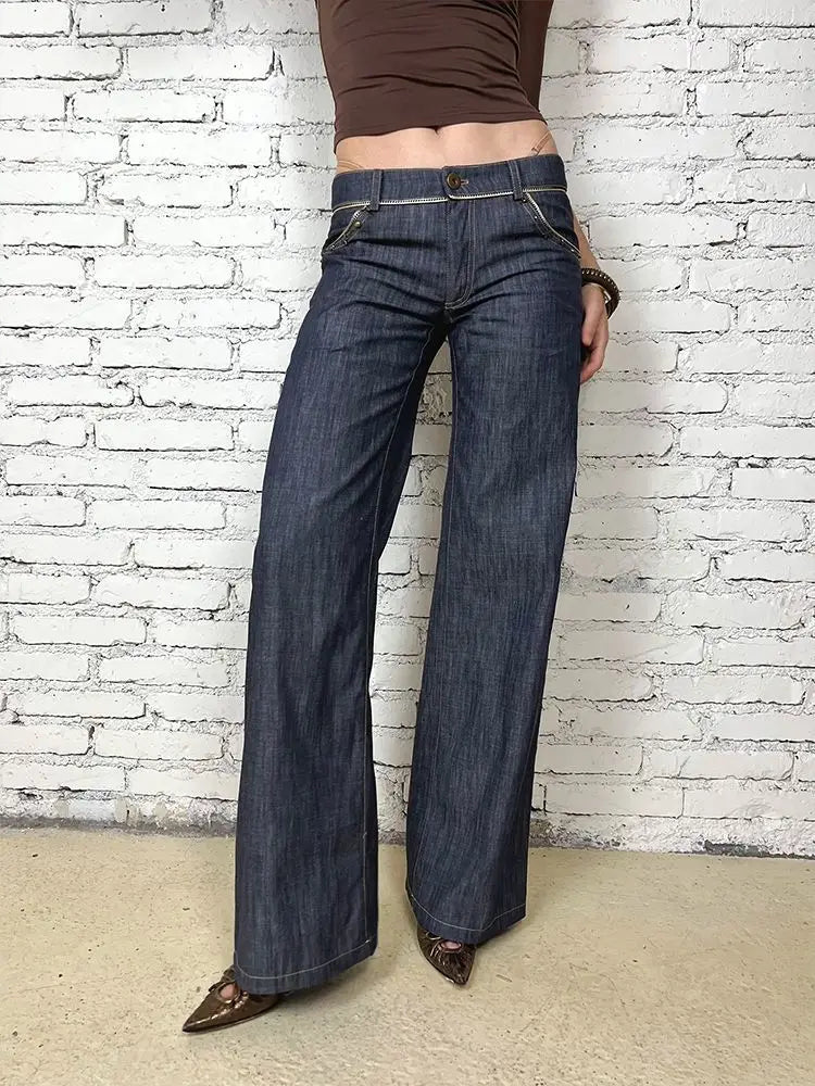 Raw Look Vintage Grunge Low Waist Bootcut Jeans — dettaglio