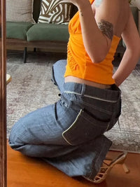 Raw Look Vintage Grunge Low Waist Bootcut Jeans — vista laterale