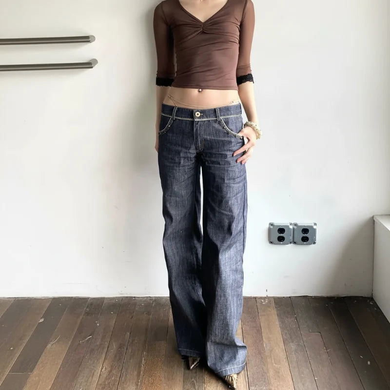Raw Look Vintage Grunge Low Waist Bootcut Jeans — vista frontale