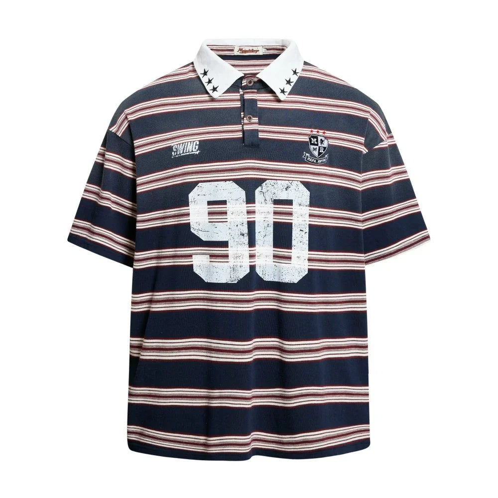 Red 90 Striped Polo Shirt — vista frontale