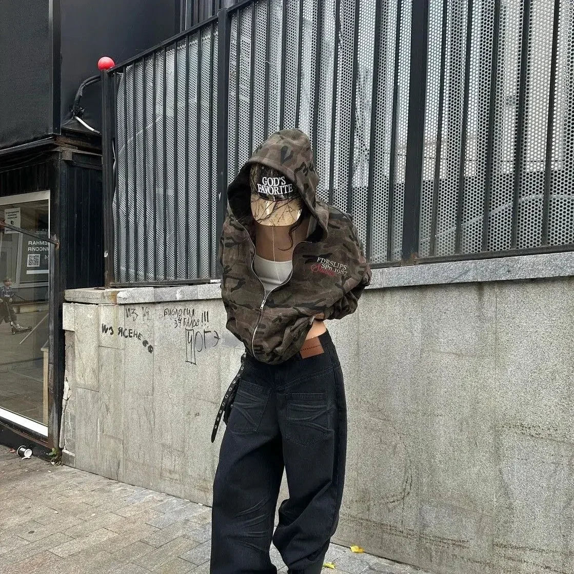 Retro Camouflage Zip Up Hoodie — dettaglio