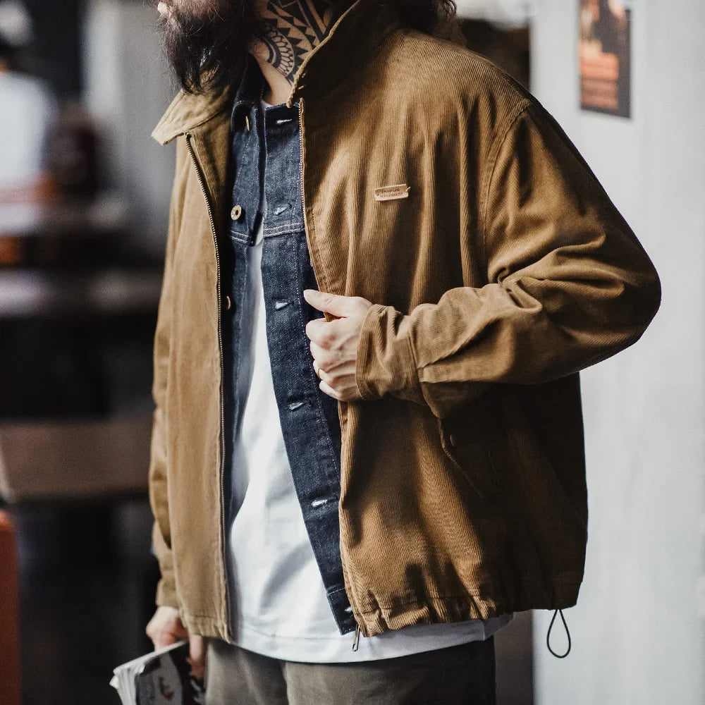 Retro Corduroy Jacket With Stand Up Collar — dettaglio della stampa