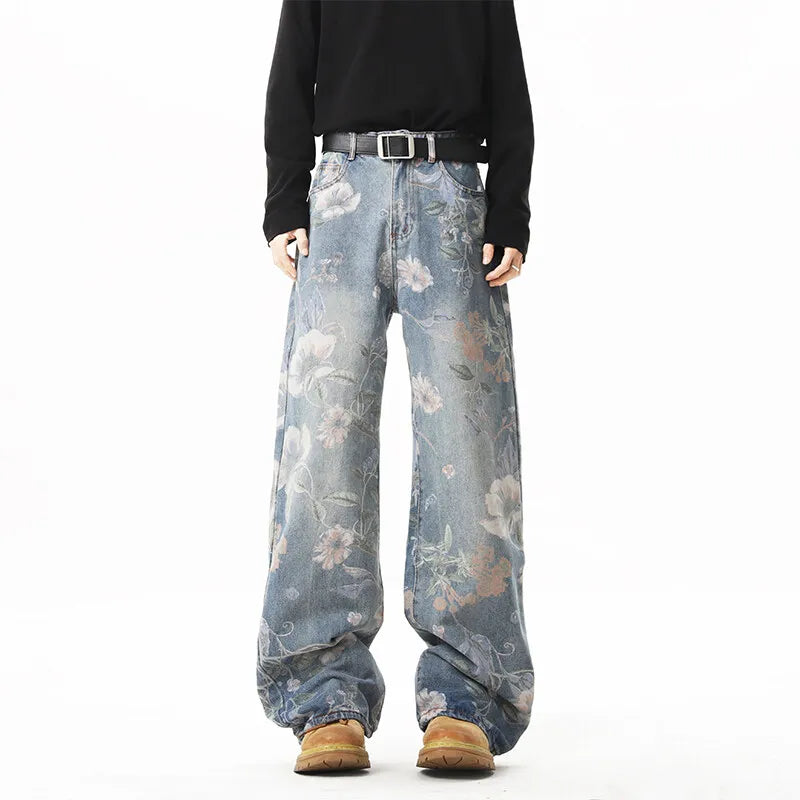 Retro Floral Print Straight Leg Jeans — in alternativa