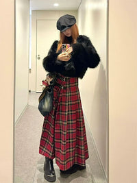 Retro French Red Plaid A Line Maxi — dettaglio