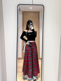 Retro French Red Plaid A Line Maxi — dettaglio della stampa