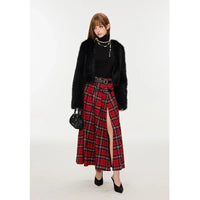 Retro French Red Plaid A Line Maxi — vista posteriore