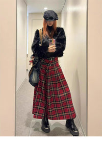 Retro French Red Plaid A Line Maxi — in alternativa