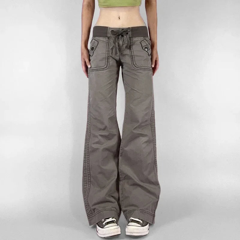 Retro Lace Up Low Rise Cargo Jeans — vista frontale