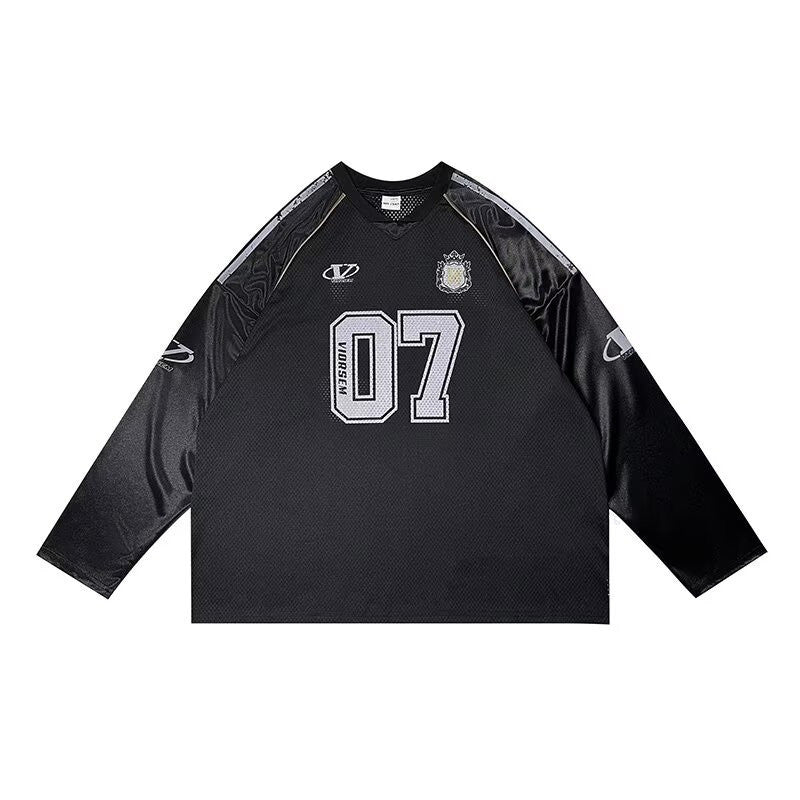 Retro Long Sleeve Printed Jersey T Shirt — vista frontale