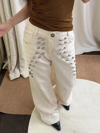 Retro Metal Buckle Design Womens Jeans — dettaglio