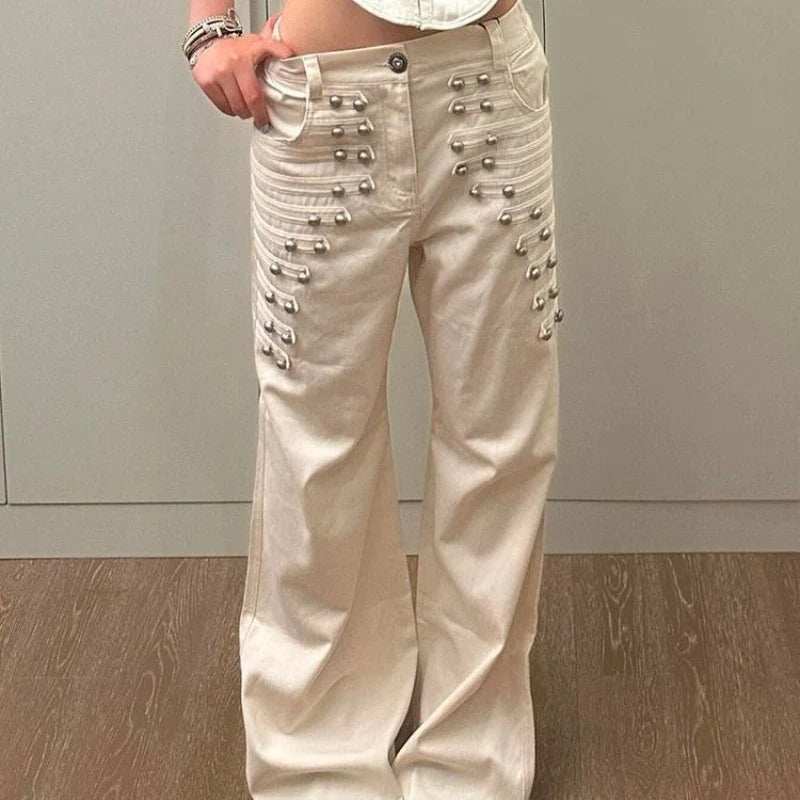 Retro Metal Buckle Design Womens Jeans — dettaglio della stampa