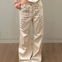 Retro Metal Buckle Design Womens Jeans — vista frontale