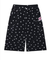 Retro Polka Dot Design Denim Shorts Jorts — vista frontale