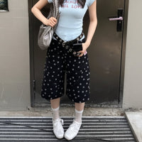 Retro Polka Dot Design Denim Shorts Jorts — dettaglio
