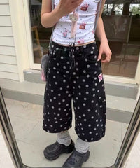 Retro Polka Dot Design Denim Shorts Jorts — dettaglio della stampa