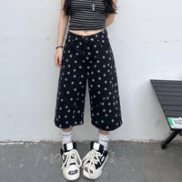 Retro Polka Dot Design Denim Shorts Jorts — vista posteriore