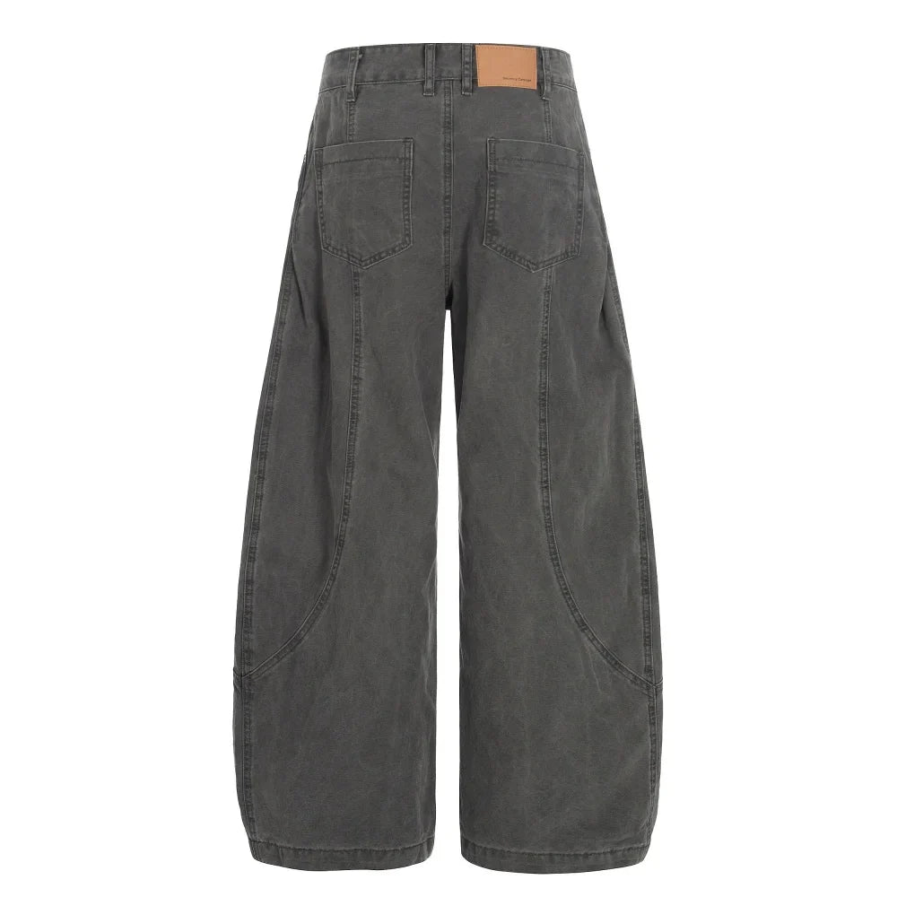Retro Single Breasted Washed Barrel Jeans — dettaglio della stampa
