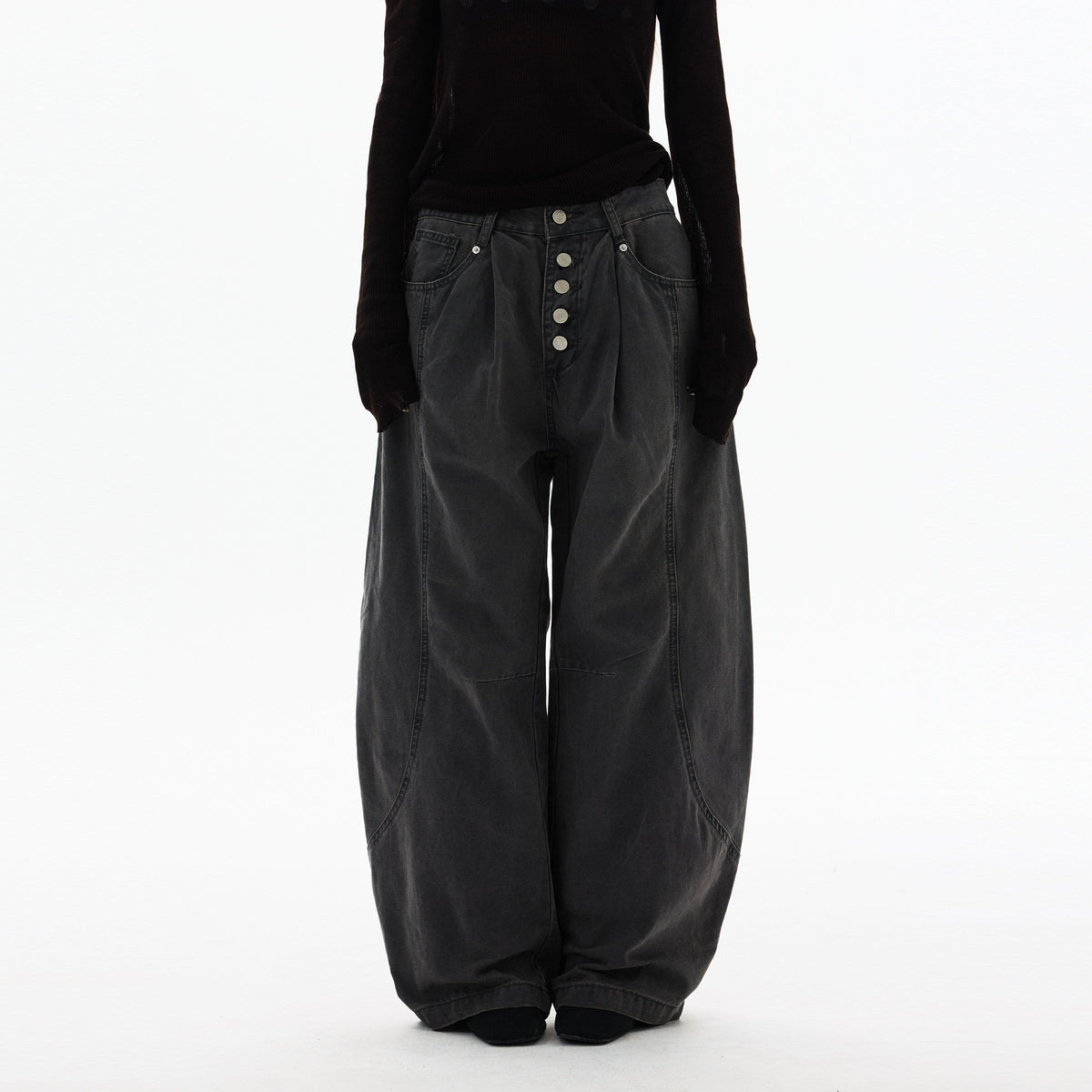 Retro Single Breasted Washed Barrel Jeans — vista posteriore