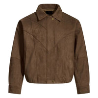 Retro Spliced Faux Suede Leather Jacket — vista frontale