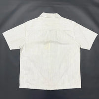 Retro Striped Short Sleeve Cuban Collar Button Down Shirt — dettaglio